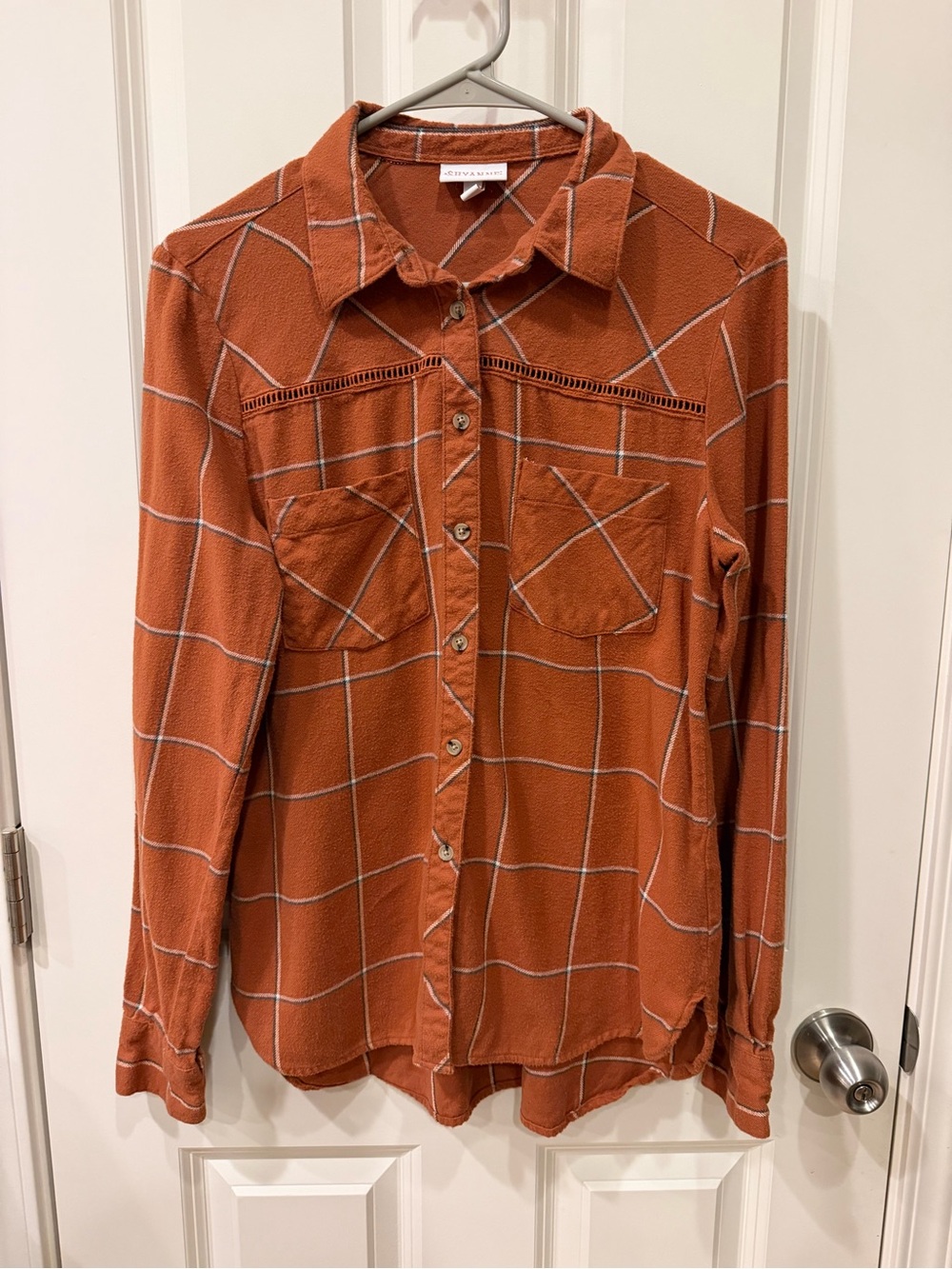 Shyanne Burnt Orange Windowpane Button-Down Shirt